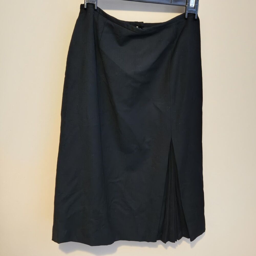 Talbots Classic Vtg Black KneeLength Skirt Pleated Split Italian Wool Size 6 NWT